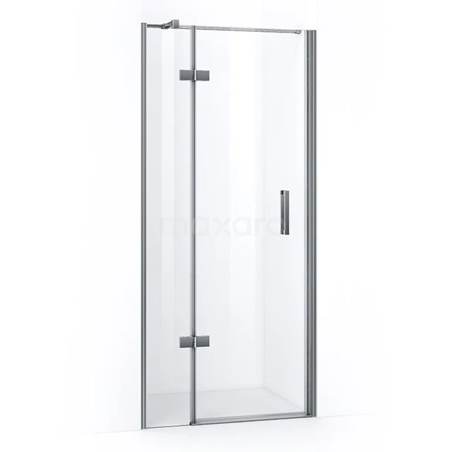 Glasene Duschtür mit silberfarbenen Aluminiumprofilen, Drehtürdesign, ideal für einen modernen Badezimmerstil.