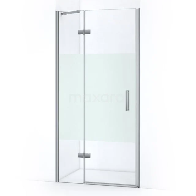 Glass shower door with hinges, matte white accent, aluminium frame, ideal for modern bathroom design.