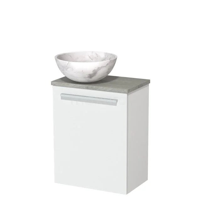 Toiletmeubel met waskom | 41 cm Mat wit Vlak front Wit marmer Natuursteen waskom Grijs eiken blad TMK10-09885