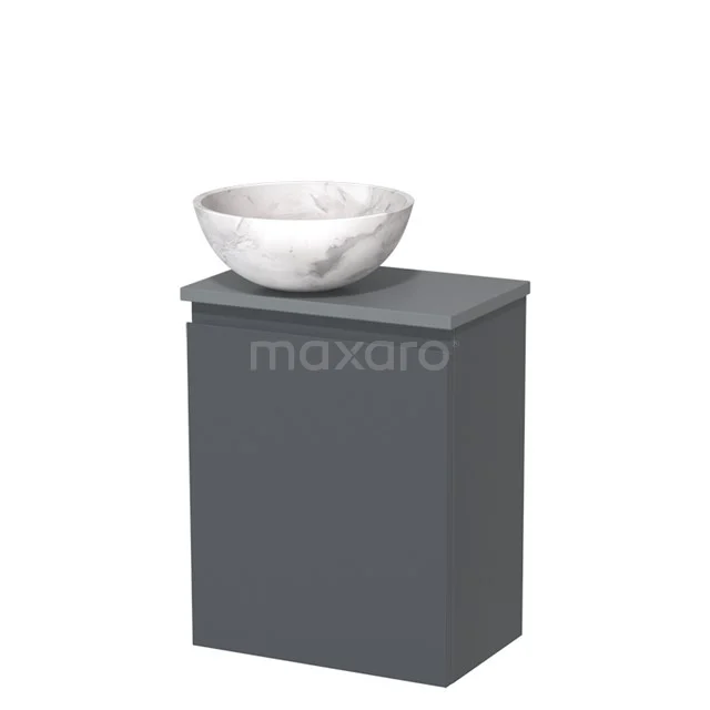 Toiletmeubel met waskom | 41 cm Donkergrijs Greeploos front Wit marmer Natuursteen waskom Middengrijs blad TMK10-09902