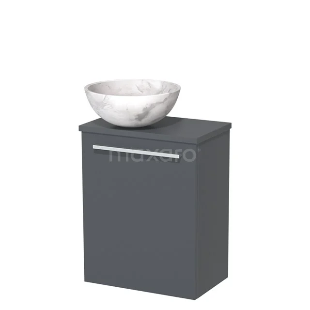 Toiletmeubel met waskom | 41 cm Donkergrijs Vlak front Wit marmer Natuursteen waskom Donkergrijs blad TMK10-09915