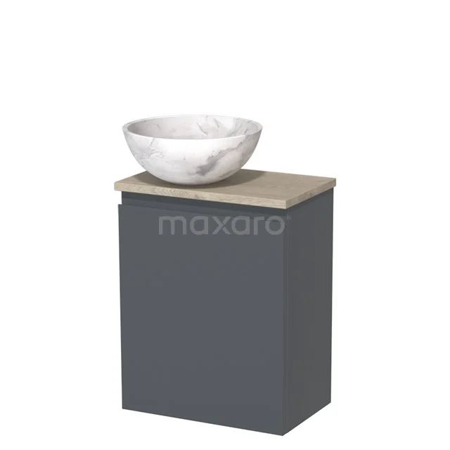 Toiletmeubel met waskom | 41 cm Donkergrijs Greeploos front Wit marmer Natuursteen waskom Lichtgrijs eiken blad TMK10-09925