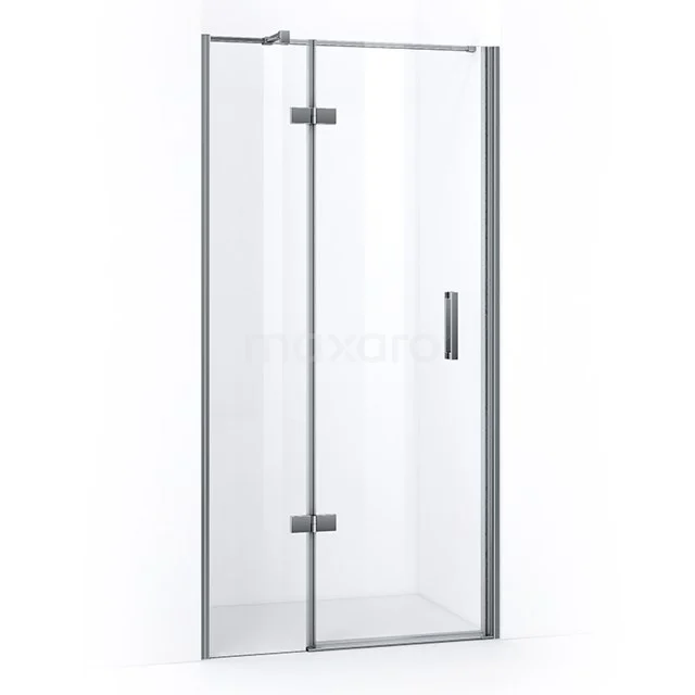 Duschtür mit Klarglas, Aluminiumrahmen und Drehtür; elegantes und praktisches Design für ein modernes Badezimmer.