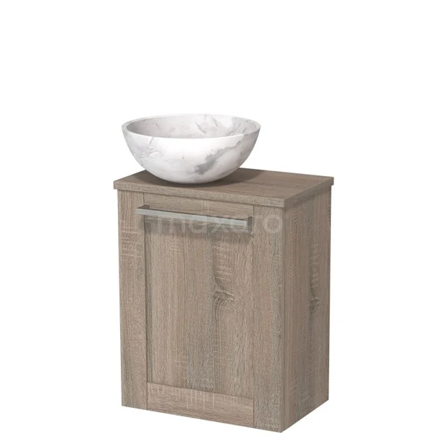 Toiletmeubel met waskom | 41 cm Eiken Kader front Wit marmer Natuursteen waskom Eiken blad TMK10-10016