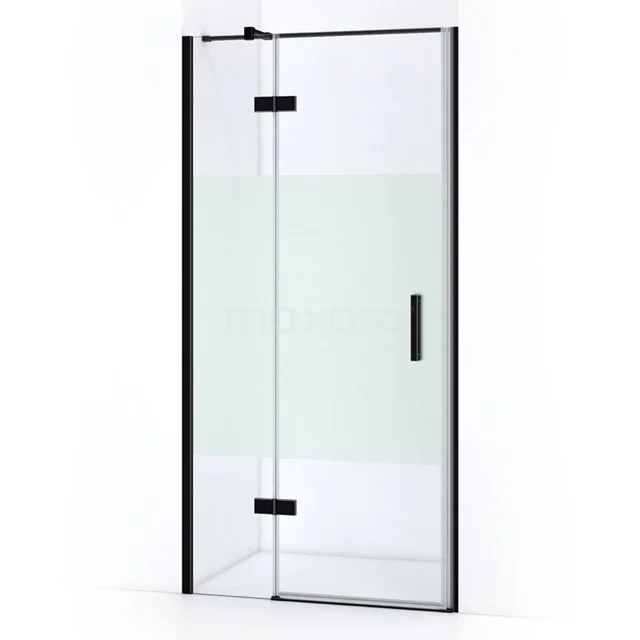 Modern glass shower door with black aluminium frame, ideal for stylish and practical bathroom design.