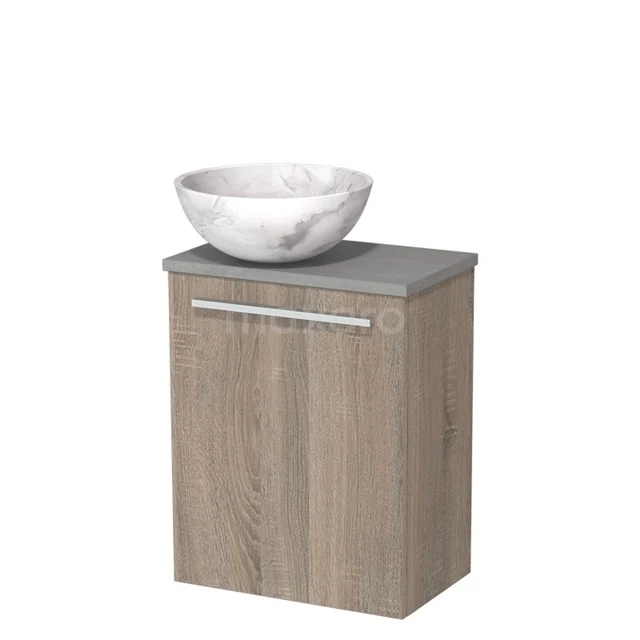 Toiletmeubel met waskom | 41 cm Eiken Vlak front Wit marmer Natuursteen waskom Lichtgrijs beton blad TMK10-10029