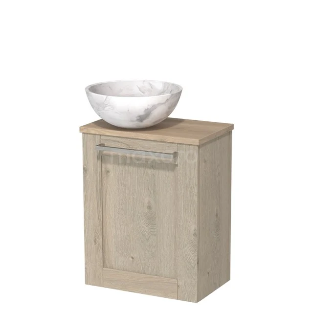 Houten badkamerkastje met waskom, licht eiken, modern design, ruimtebesparend en ideaal voor een stijlvolle badkamerindeling.
