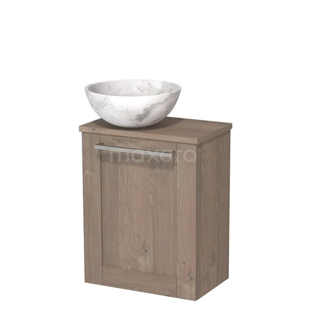 Toiletmeubel met waskom | 41 cm Middenbruin eiken Kader front Wit marmer Natuursteen waskom Middenbruin eiken blad TMK10-10180