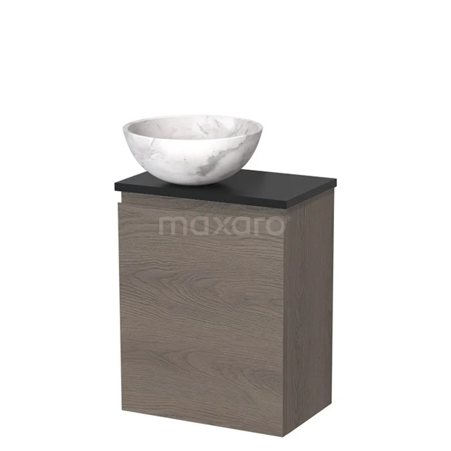 Toilet unit with countertop wash basin | 41 cm Dark brown oak Handleless front White marble Natural stone worktop Matte black worktop TMK10-10205