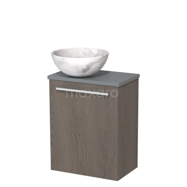 Toiletmeubel met waskom | 41 cm Donkerbruin eiken Vlak front Wit marmer Natuursteen waskom Middengrijs blad TMK10-10207