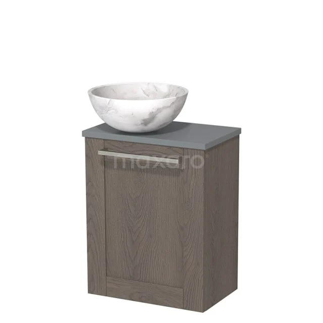 Toiletmeubel met waskom | 41 cm Donkerbruin eiken Kader front Wit marmer Natuursteen waskom Middengrijs blad TMK10-10208