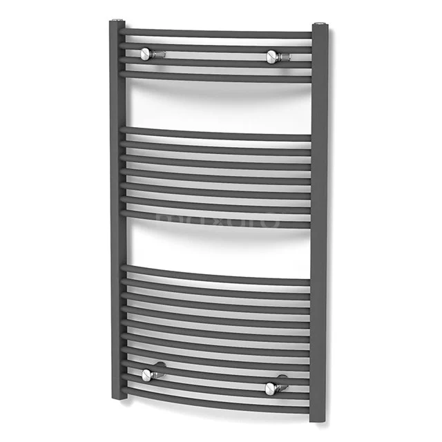 Anthracite towel radiator with curved bars, ideal for stylish bathroom heating.