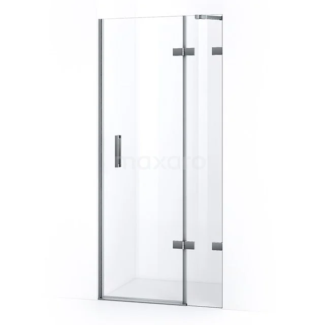 Quartz Shower door | 80 cm Chrome Clear glass Pivot door WQB53120C Glass shower door with black metal hinges, sleek design, ideal for modern bathrooms.