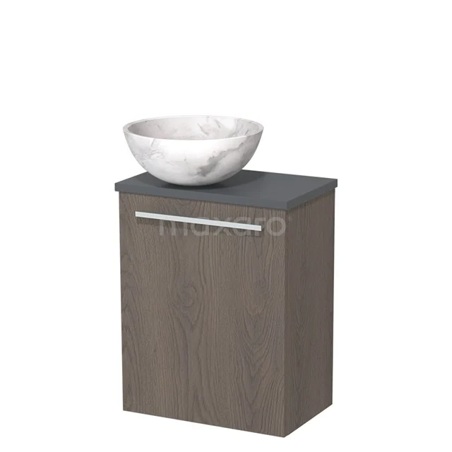 Toiletmeubel met waskom | 41 cm Donkerbruin eiken Vlak front Wit marmer Natuursteen waskom Donkergrijs blad TMK10-10227