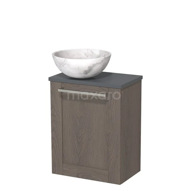 Toiletmeubel met waskom | 41 cm Donkerbruin eiken Kader front Wit marmer Natuursteen waskom Donkergrijs blad TMK10-10228