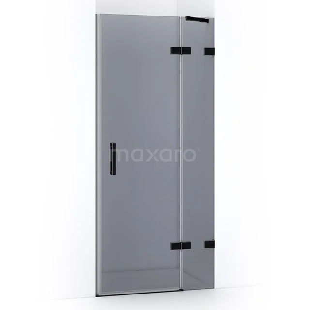 Quartz Shower door | 90 cm Matte black Smoke glass Pivot door WQB63121M Glass shower door with matte black hinges and Handle, modern design, suitable for stylish bathroom decoration.