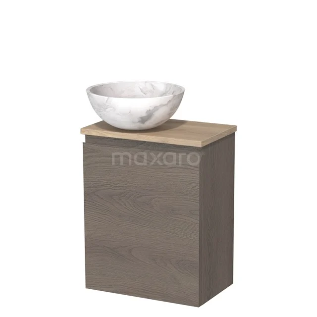 Toilet unit with countertop wash basin | 41 cm Dark brown oak Handleless front White marble Natural stone countertop wash basin Light brown oak worktop TMK10-10246