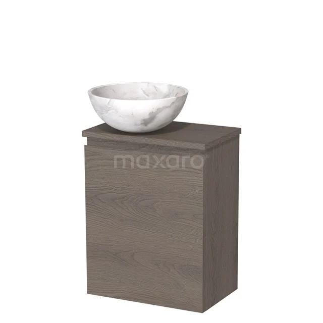 Toiletmeubel met waskom | 41 cm Donkerbruin eiken Greeploos front Wit marmer Natuursteen waskom Donkerbruin eiken blad TMK10-10253