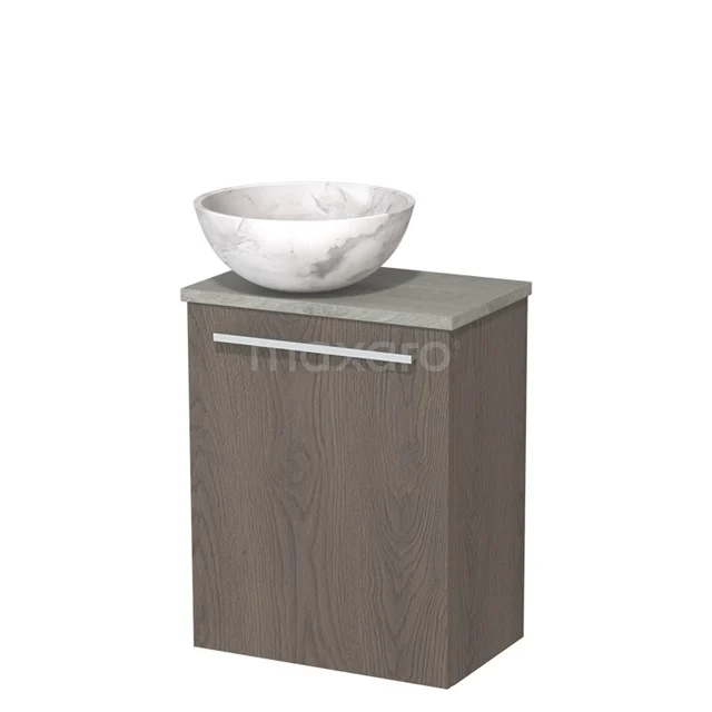 Toilet unit with wash basin | 41 cm Dark brown oak Flat front White marble Natural stone Countertop wash basin Natural stone worktop Grey oak worktop TMK10-10255