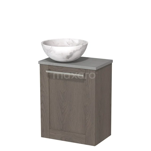 Toilet unit with countertop wash basin | 41 cm Dark brown oak Fronts White marble Natural stone wash basin Light grey concrete worktop TMK10-10264