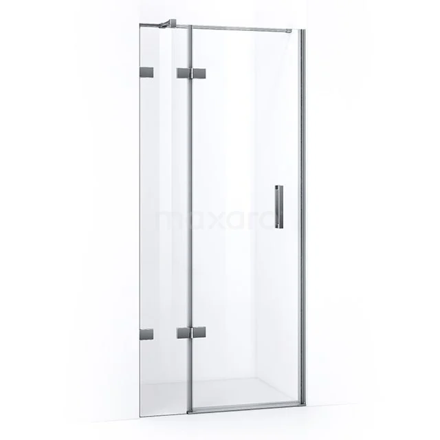 Quartz Shower door | 80 cm Chrome Clear glass Pivot door WQB53410C Glass shower door with matte black hinges, sleek design and modern accent; ideal for a stylish bathroom upgrade.