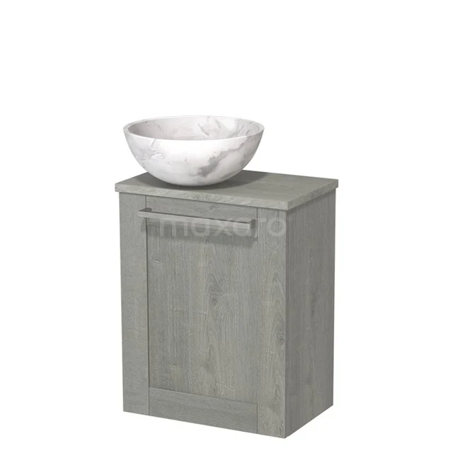 Toilet unit with countertop wash basin | 41 cm Grey oak Front White marble Natural stone worktop Countertop wash basin Grey oak worktop TMK10-10298 Grey wooden bathroom cabinet with marble basin, compact design, ideal for storage space in modern bathrooms.