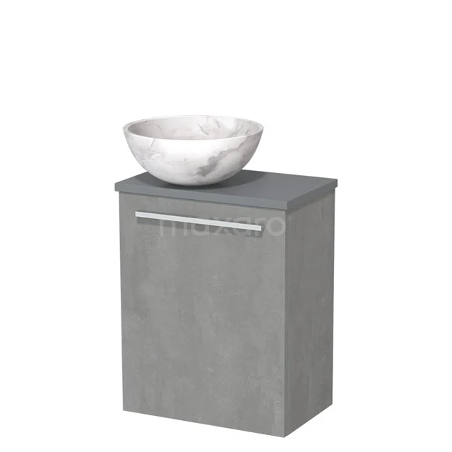 Toiletmeubel met waskom | 41 cm Lichtgrijs beton Vlak front Wit marmer Natuursteen waskom Middengrijs blad TMK10-10306