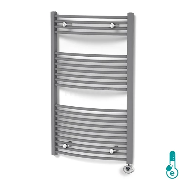 Venus Radiator Electric | 60x118 cm Light grey 668 W att Steel DR18-0611RL-E Grey curved towel radiator with horizontal tubes, ideal for bathroom heating, made of durable metal materials.