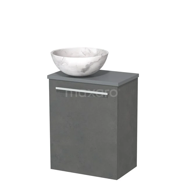 Toiletmeubel met waskom | 41 cm Donkergrijs beton Vlak front Wit marmer Natuursteen waskom Middengrijs blad TMK10-10323