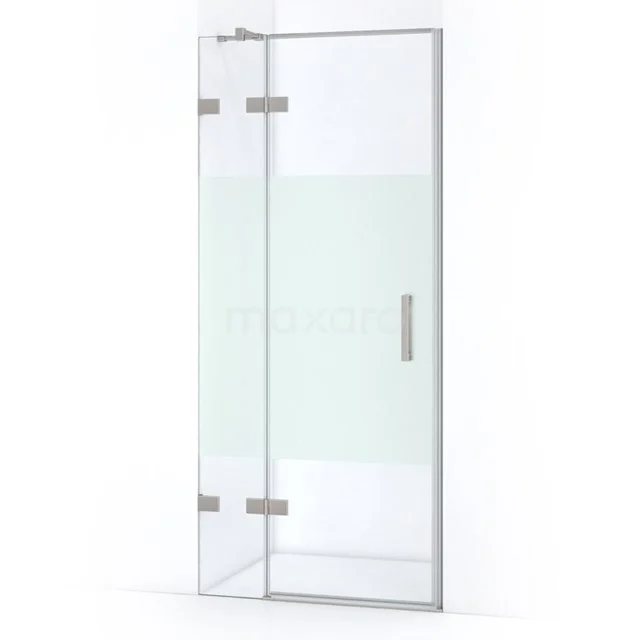Duschtür Klarglas, mattglas Streifen, Chromscharniere, minimalistisches Design, perfekt für ein modernes Badezimmer.