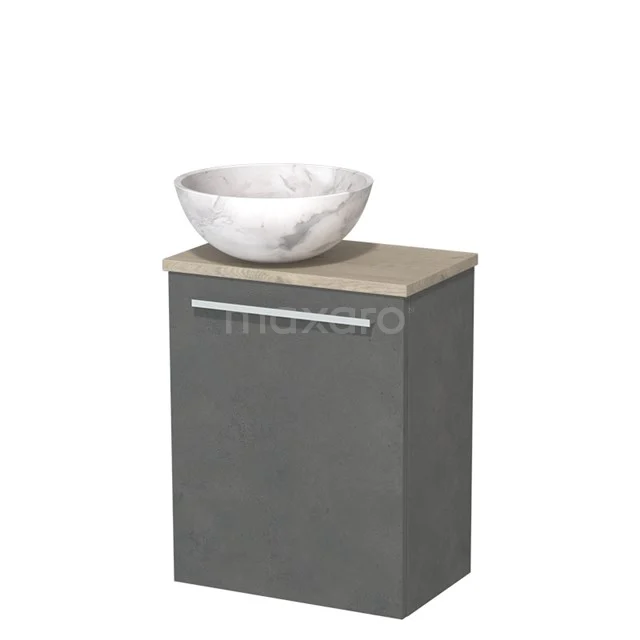 Toiletmeubel met waskom | 41 cm Donkergrijs beton Vlak front Wit marmer Natuursteen waskom Lichtgrijs eiken blad TMK10-10331