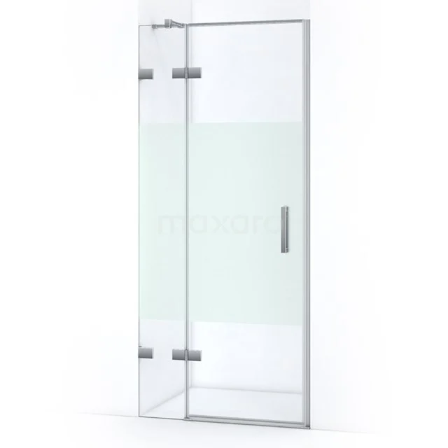 Quartz Duschtür | 90 cm Chrom Klar mit matter Streifen Drehtür WQB63413C Glasdouchedeur mit klarem und mattglas, silbernen Scharnieren und Haltegriff, ideal für ein modernes Badezimmer.