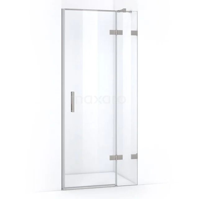 Glas Duschtür mit Scharnieren, Klarglas und Aluminium Profil; ideal für einen modernen Badezimmerstil.