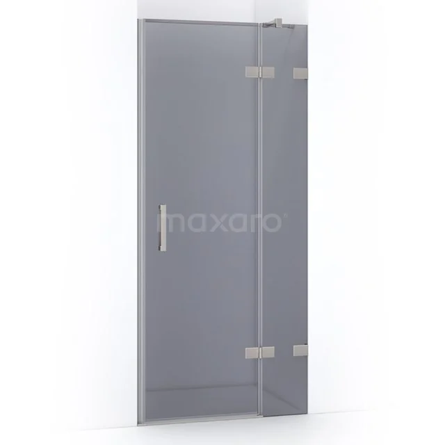 Frosted glass shower door with silver hinges and Handle, ideal for a modern bathroom.