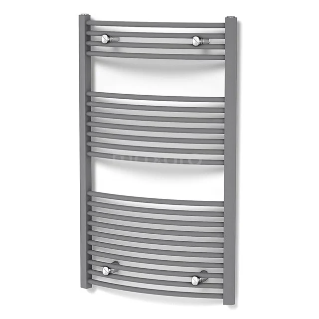 Grey curved towel radiator made of high-quality steel, ideal for warmth and elegance in the modern bathroom.