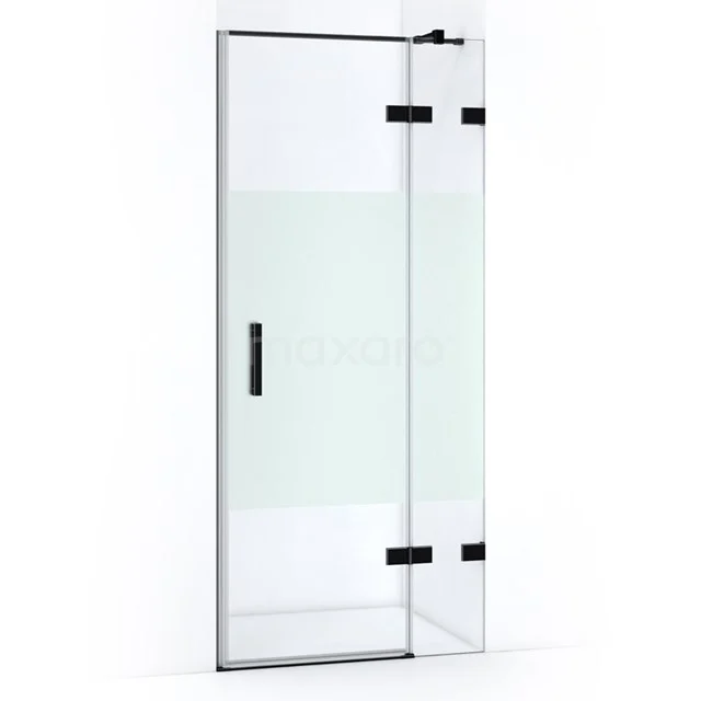 Glasene Duschtür mit mattem Profil und schwarzem Beschlag, ideal für moderne Bäder, schlichtes Design und hochwertige Materialien.