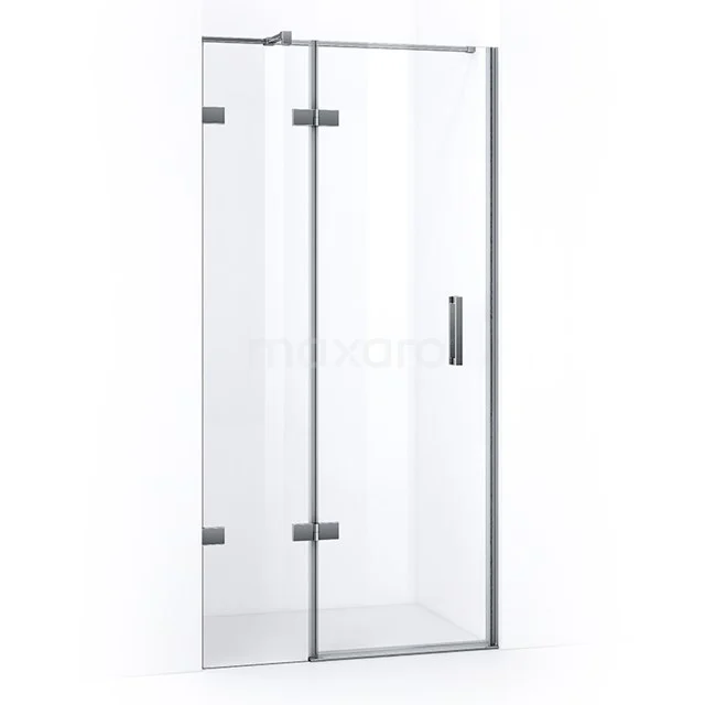 Quartz Shower door | 120 cm Chrome Clear glass Pivot door WQB66410C Modern glass shower door with clear glass panels and chrome hinges, ideal for stylish bathroom decor.