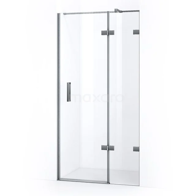 Quartz Shower door | 120 cm Chrome Clear glass Pivot door WQB66420C Glass shower door with matte black hinges and handle, sleek design for modern bathrooms.