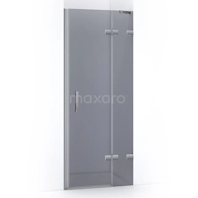 Glasene Duschtür, grau getönt mit Edelstahl Scharnieren, straffes Design, perfekt für ein modernes Badezimmer.