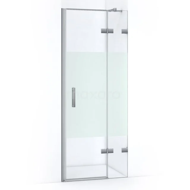 Quartz Shower door | 80 cm Chrome Clear with matt strip Pivot door WQC53423C Glass shower door with frosted glass strip, hinge mechanism and slim handle, ideal for a modern bathroom.