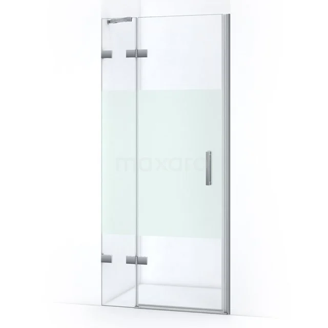 Quartz Shower door | 90 cm Chrome Clear with matt strip Pivot door WQC63113C Glass shower door with hinges, clear glass and frosted strip, modern design, ideal for a stylish bathroom.