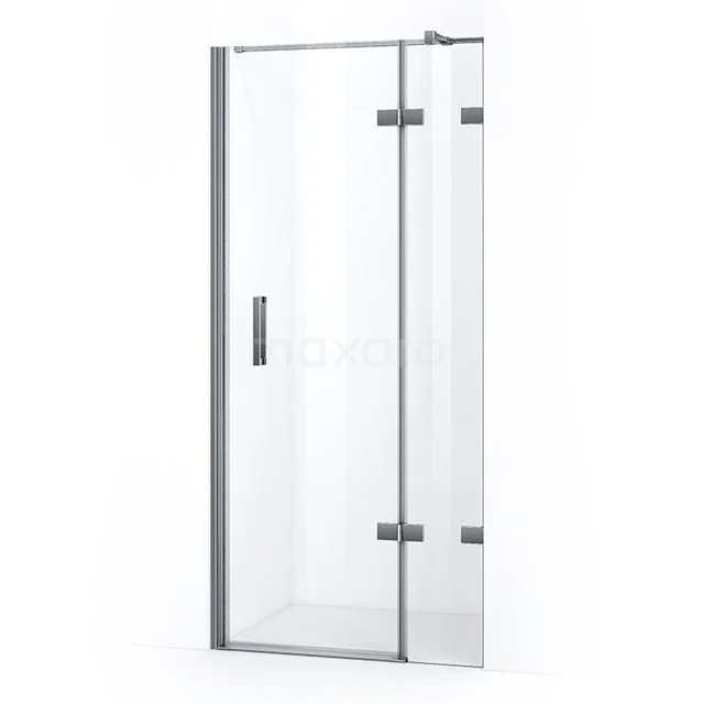 Glasene Duschtür mit Scharnieren, verchromte Ausführung, minimalistisches Design; perfekt für einen modernen Badezimmerstil.