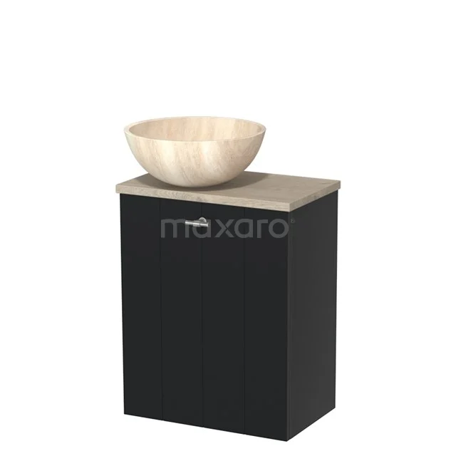 Schwarz Badmöbel mit Holzlook Waschbecken aus Keramik, kompaktes Design, ideal für moderne Bäder.