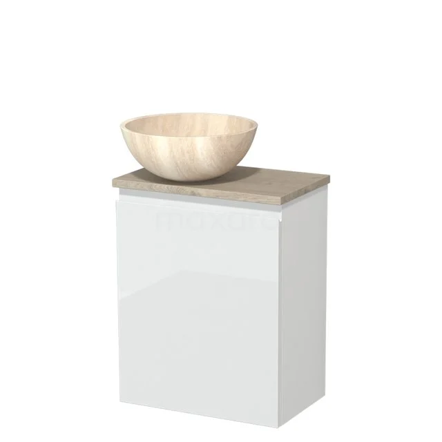 Wastafelmeubel wit met houten wastafelkom, modern design, perfect voor een stijlvolle badkamer make-over.