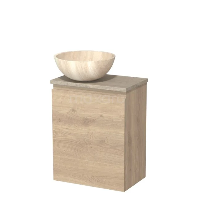 Holz-Badschrank mit einem integrierten Stauraum und einem naturfarbenen runden Waschbecken, ideal für moderne Bäder.