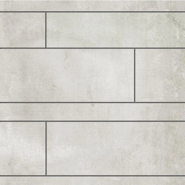 White ceramic wall tile with concrete look, rectangular design, ideal for modern bathroom fittings.