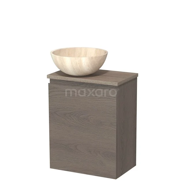 Toilet unit with countertop wash basin | 41 cm Dark brown oak Handleless front Travertine Natural stone countertop wash basin Natural stone worktop Oak Fronts TMK10-10934
