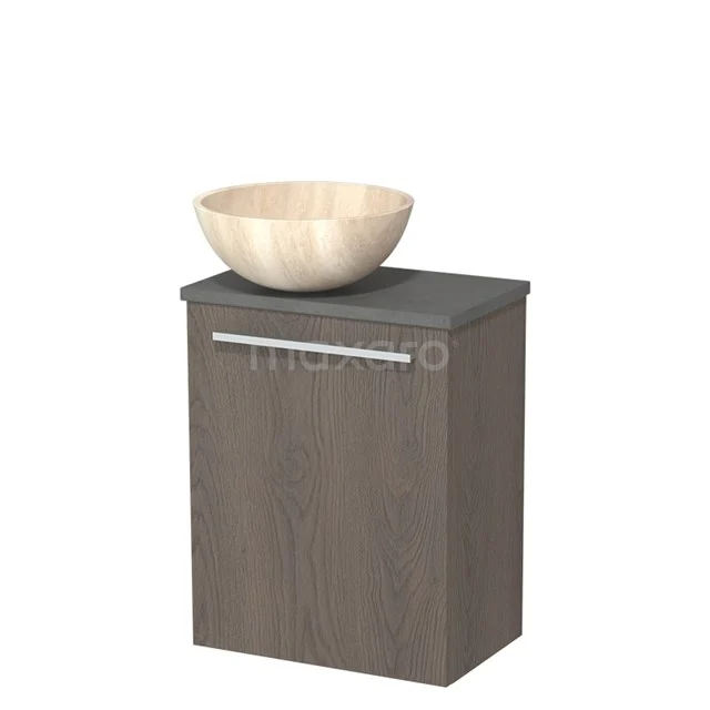 Toilet unit with wash basin | 41 cm Dark brown oak Flat front Travertine Natural stone countertop wash basin Dark grey concrete worktop TMK10-10964