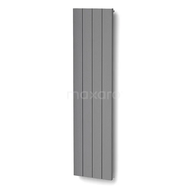 Grey vertical radiator with modern slats, perfect for a stylish and efficient heating solution in the bathroom.