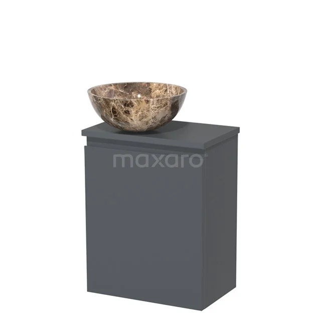 Antraciet badmeubel met natuursteen waskom, unieke marmerlook, compact ontwerp ideaal voor kleinere badkamers.